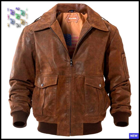 Vintage Leather Bomber Jacket Aviator Style Removable Fur Collar Loose Fit